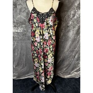 Vintage Inner Most Sexy Liquid Saton Floral Nightie Lingere‎ Lace Neckline Large